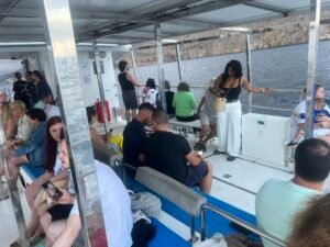 View of Calpe coastline and Peñon de Ifach from the Mundo Marino catamaran
