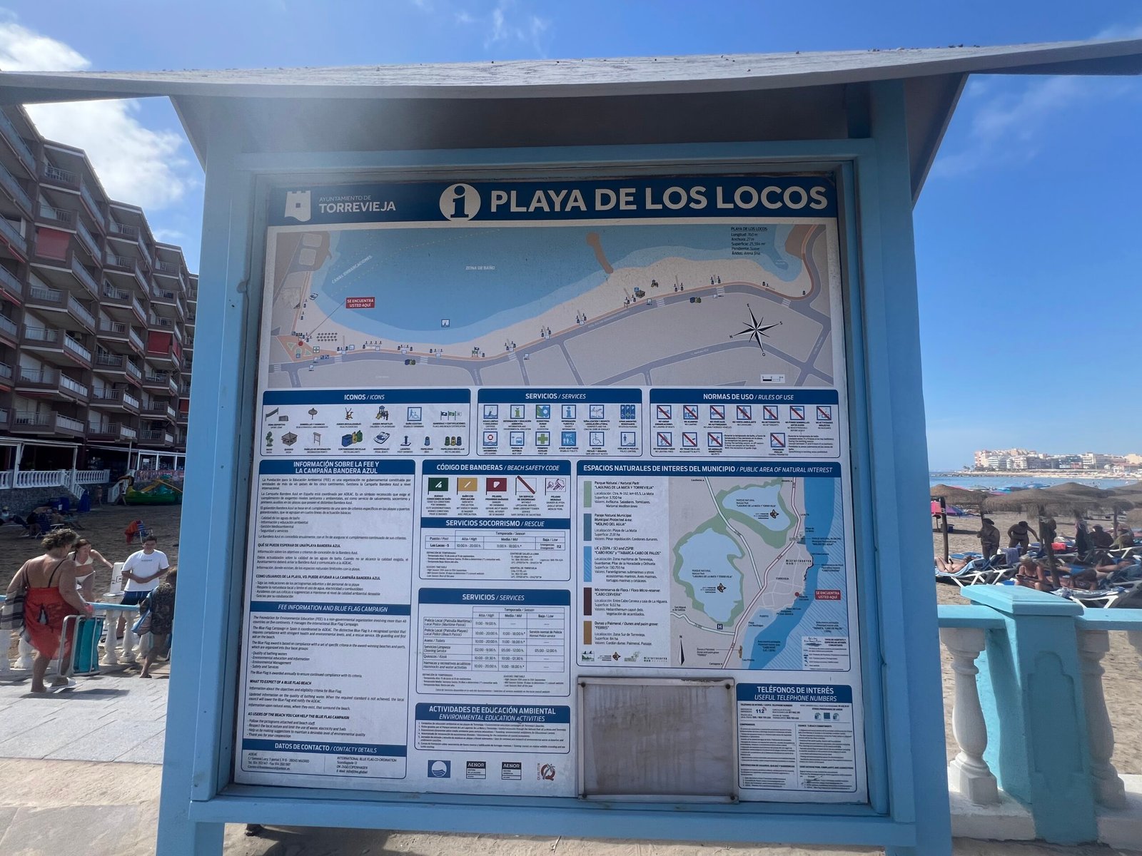 Torrevieja Beaches: Playa del Cura & Playa de Los Locos – Our Experience Playa de Los Locos information sign beside the beach in Torrevieja