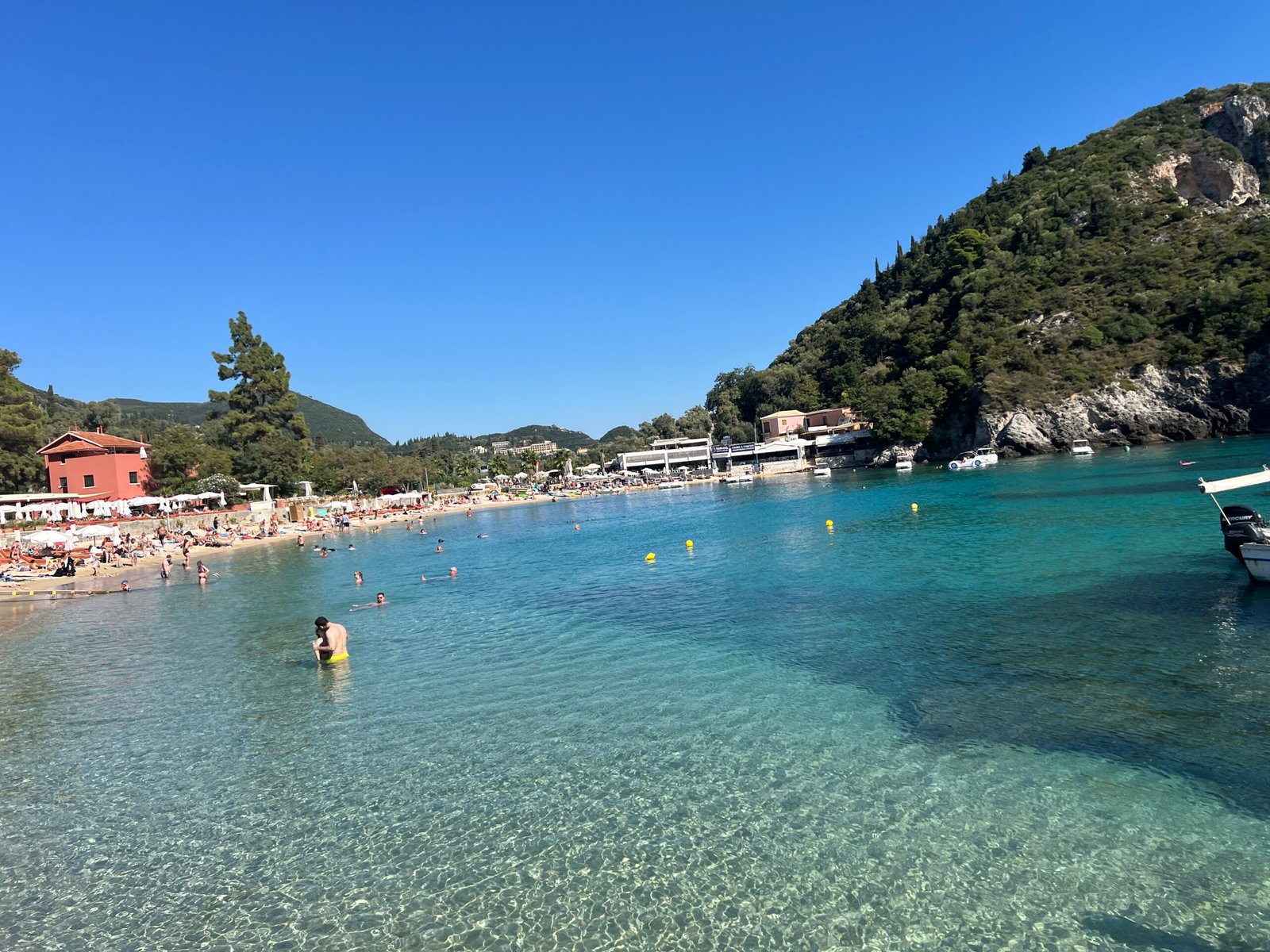 Clear turquoise water at Agios Spyridon Beach in Corfu
