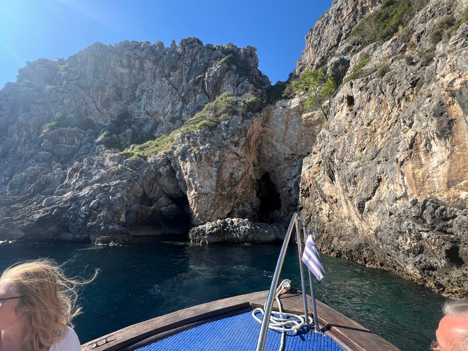 Sea cave entrance beneath steep Paleokastritsa cliffs
